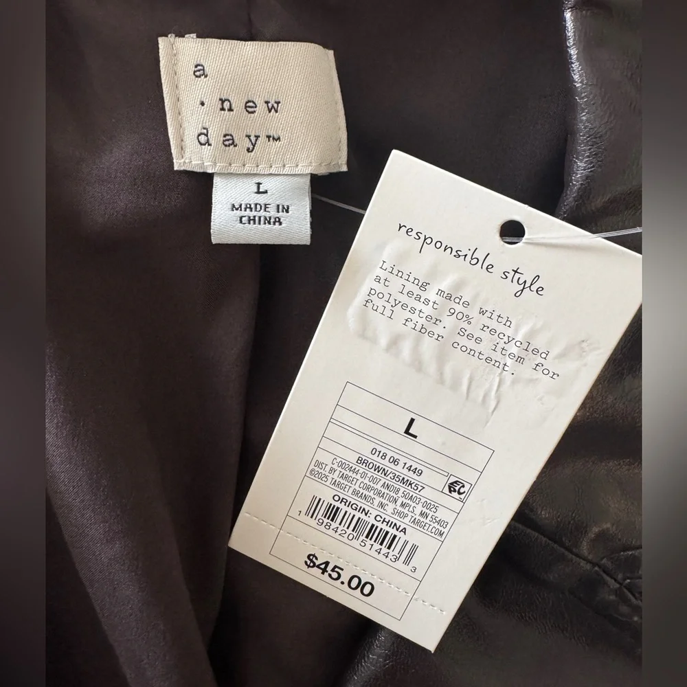 A New Day Dark Brown Faux Leather Jacket - NWT